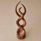 Modern Twisted Wood Sculpture With Entwined Double Spiral Form