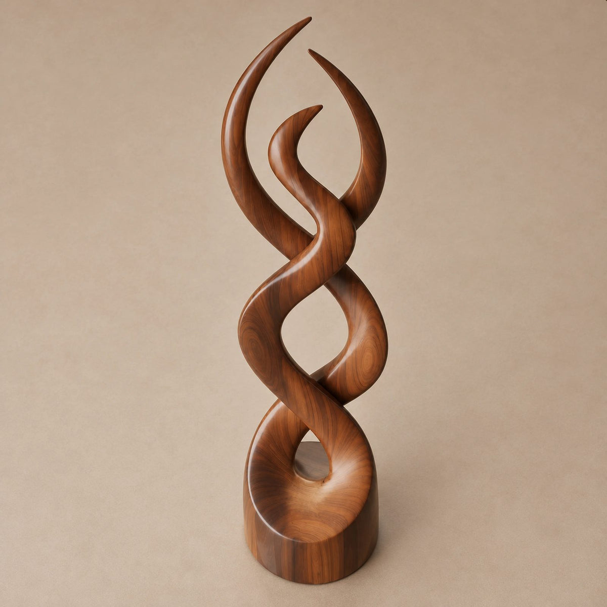 Modern Twisted Wood Sculpture With Entwined Double Spiral Form
