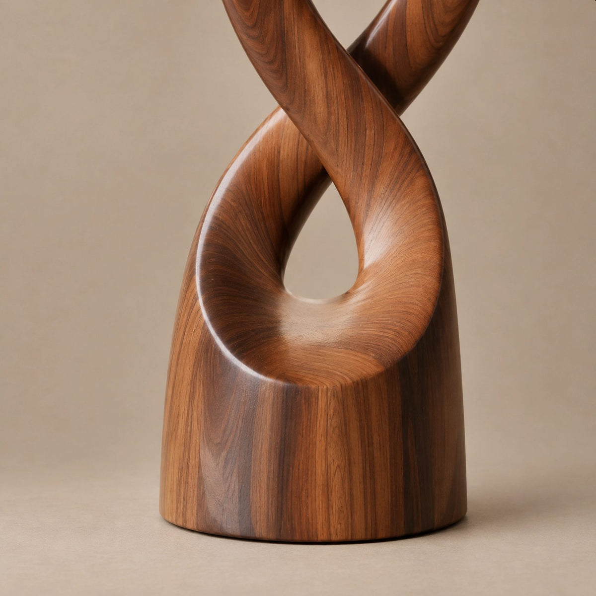 Modern Twisted Wood Sculpture With Entwined Double Spiral Form