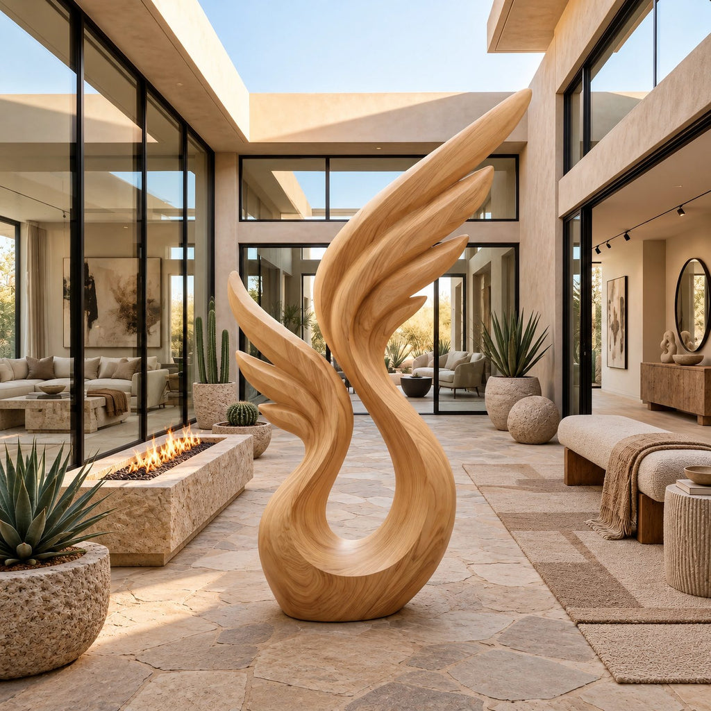 Organic Wood Sculpture With Soaring Wing Silhouette