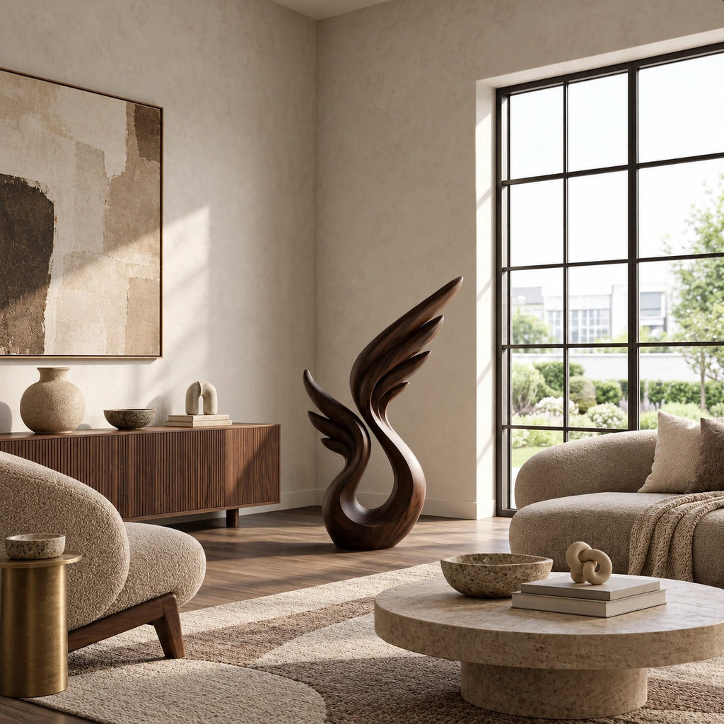 Organic Wood Sculpture With Soaring Wing Silhouette