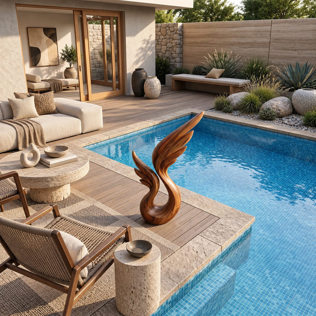 Organic Wood Sculpture With Soaring Wing Silhouette