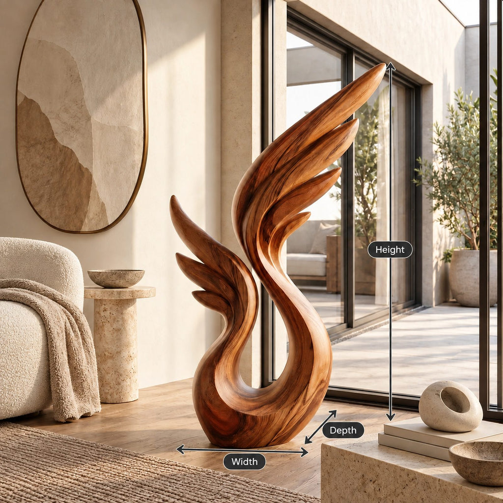 Organic Wood Sculpture With Soaring Wing Silhouette