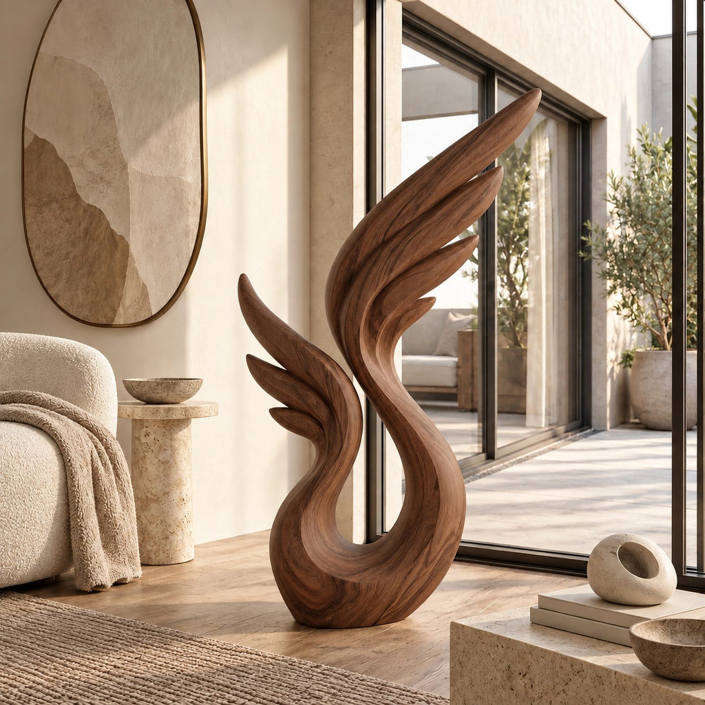 Organic Wood Sculpture With Soaring Wing Silhouette