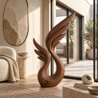 Organic Wood Sculpture With Soaring Wing Silhouette