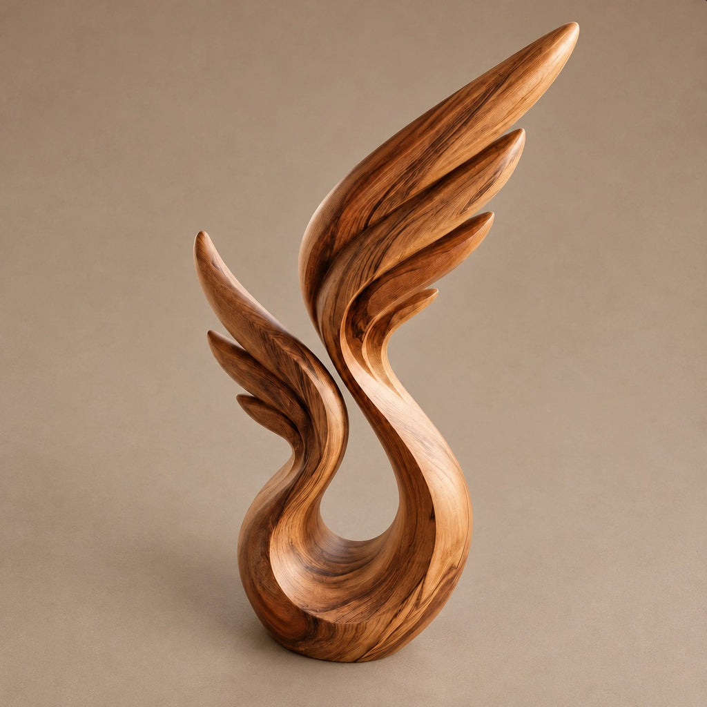 Organic Wood Sculpture With Soaring Wing Silhouette