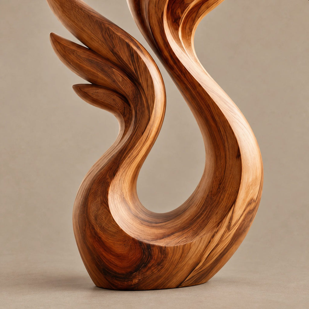 Organic Wood Sculpture With Soaring Wing Silhouette