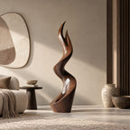 Contemporary Wood Sculpture With Forked Flame Silhouette