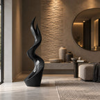 Contemporary Wood Sculpture With Forked Flame Silhouette