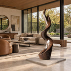Contemporary Wood Sculpture With Forked Flame Silhouette