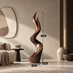 Contemporary Wood Sculpture With Forked Flame Silhouette