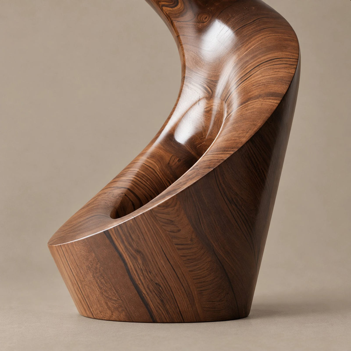 Contemporary Wood Sculpture With Forked Flame Silhouette
