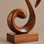 Mid Century Wood Sculpture With Carved Scroll Curl Form