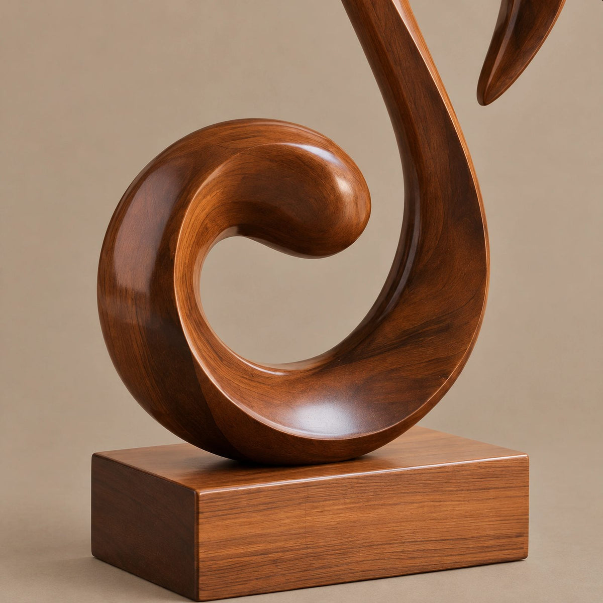 Mid Century Wood Sculpture With Carved Scroll Curl Form