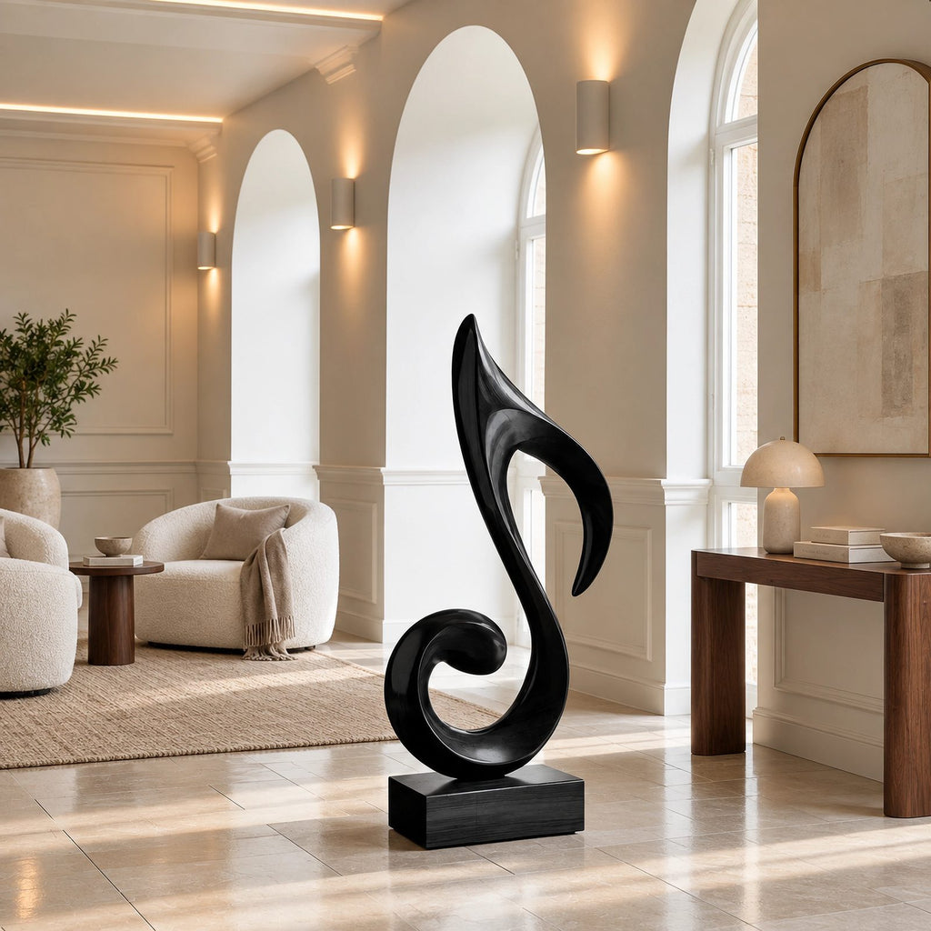 Mid Century Wood Sculpture With Carved Scroll Curl Form