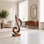 Mid Century Wood Sculpture With Carved Scroll Curl Form