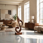 Mid Century Wood Sculpture With Carved Scroll Curl Form