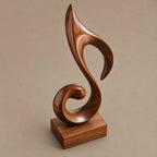 Mid Century Wood Sculpture With Carved Scroll Curl Form
