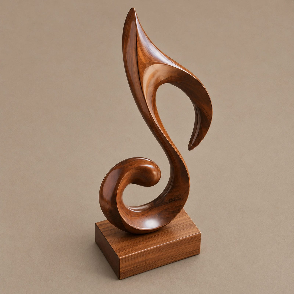 Mid Century Wood Sculpture With Carved Scroll Curl Form