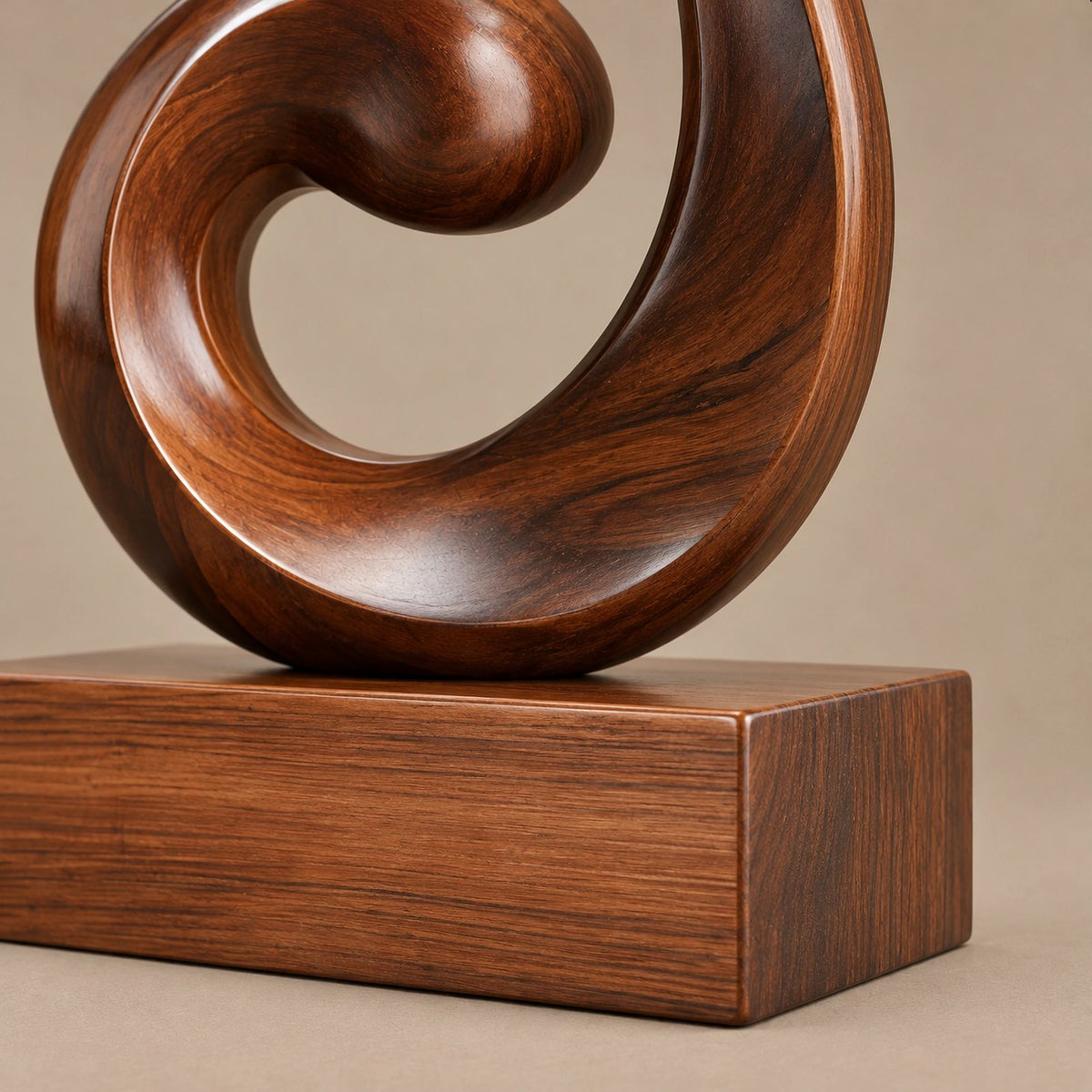 Mid Century Wood Sculpture With Carved Scroll Curl Form