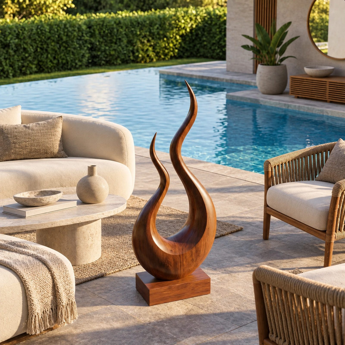 Handcrafted Wood Sculpture With Twisting Teardrop Loop Form