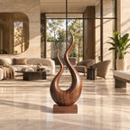 Handcrafted Wood Sculpture With Twisting Teardrop Loop Form