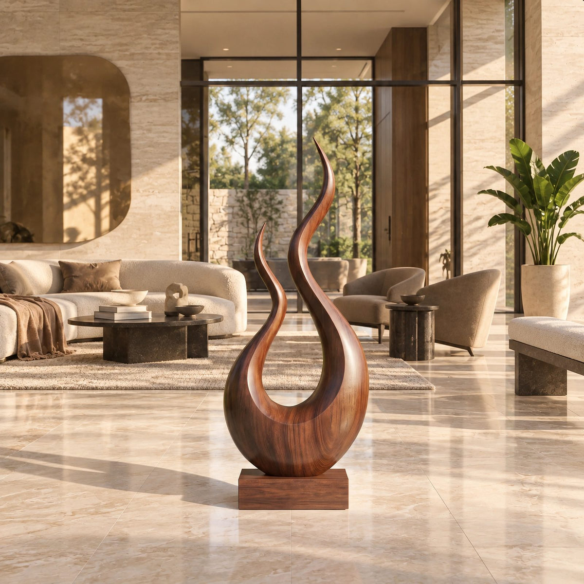 Handcrafted Wood Sculpture With Twisting Teardrop Loop Form