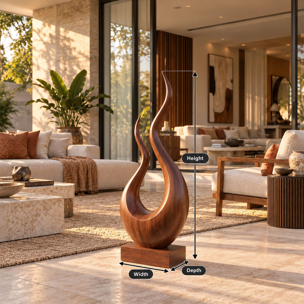 Handcrafted Wood Sculpture With Twisting Teardrop Loop Form