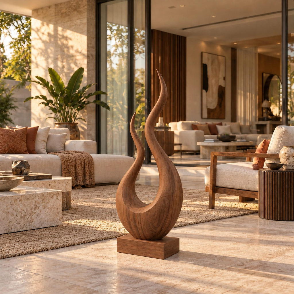 Handcrafted Wood Sculpture With Twisting Teardrop Loop Form