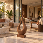 Handcrafted Wood Sculpture With Twisting Teardrop Loop Form