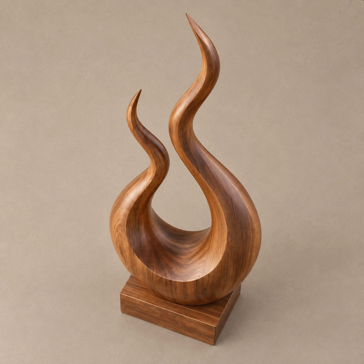 Handcrafted Wood Sculpture With Twisting Teardrop Loop Form