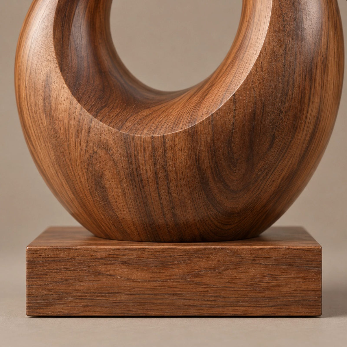 Handcrafted Wood Sculpture With Twisting Teardrop Loop Form