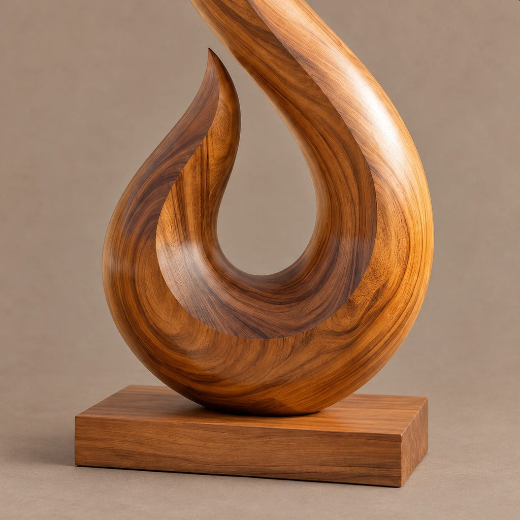 Coastal Wood Sculpture With Curling Flame Hook Form