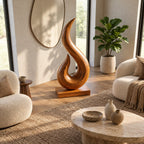 Coastal Wood Sculpture With Curling Flame Hook Form