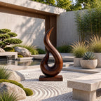 Coastal Wood Sculpture With Curling Flame Hook Form