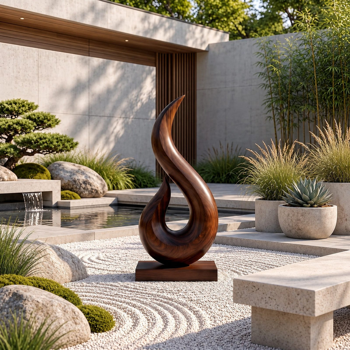 Coastal Wood Sculpture With Curling Flame Hook Form