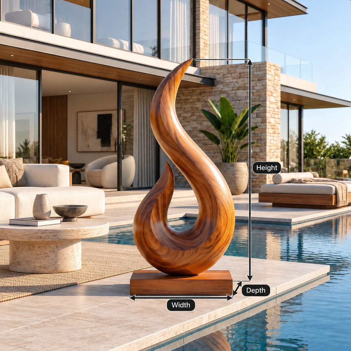 Coastal Wood Sculpture With Curling Flame Hook Form