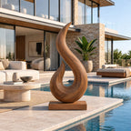 Coastal Wood Sculpture With Curling Flame Hook Form