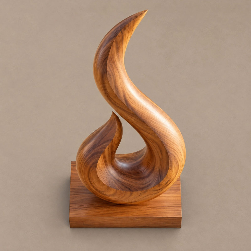Coastal Wood Sculpture With Curling Flame Hook Form