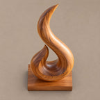 Coastal Wood Sculpture With Curling Flame Hook Form