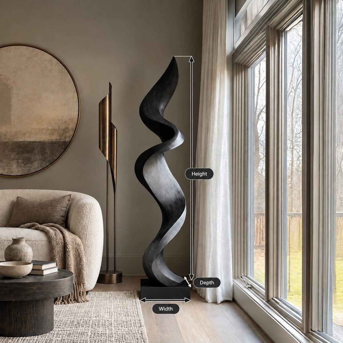 Scandinavian Wood Sculpture With Serpentine Ribbon Form