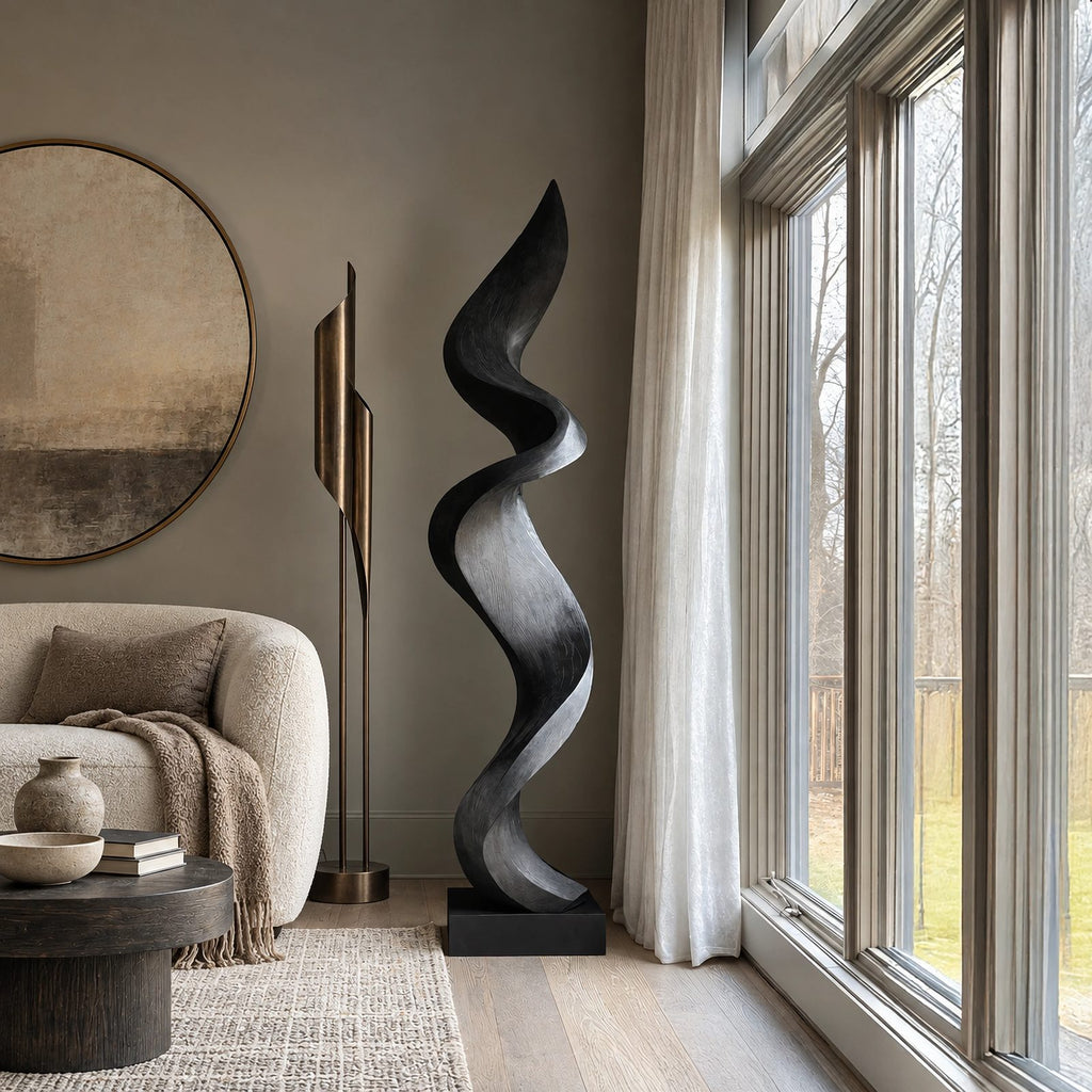 Scandinavian Wood Sculpture With Serpentine Ribbon Form