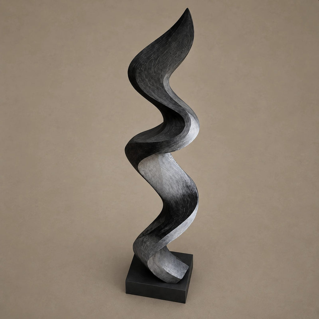 Scandinavian Wood Sculpture With Serpentine Ribbon Form