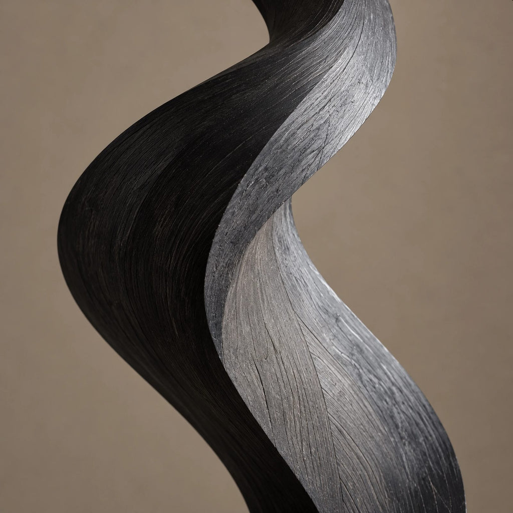 Scandinavian Wood Sculpture With Serpentine Ribbon Form