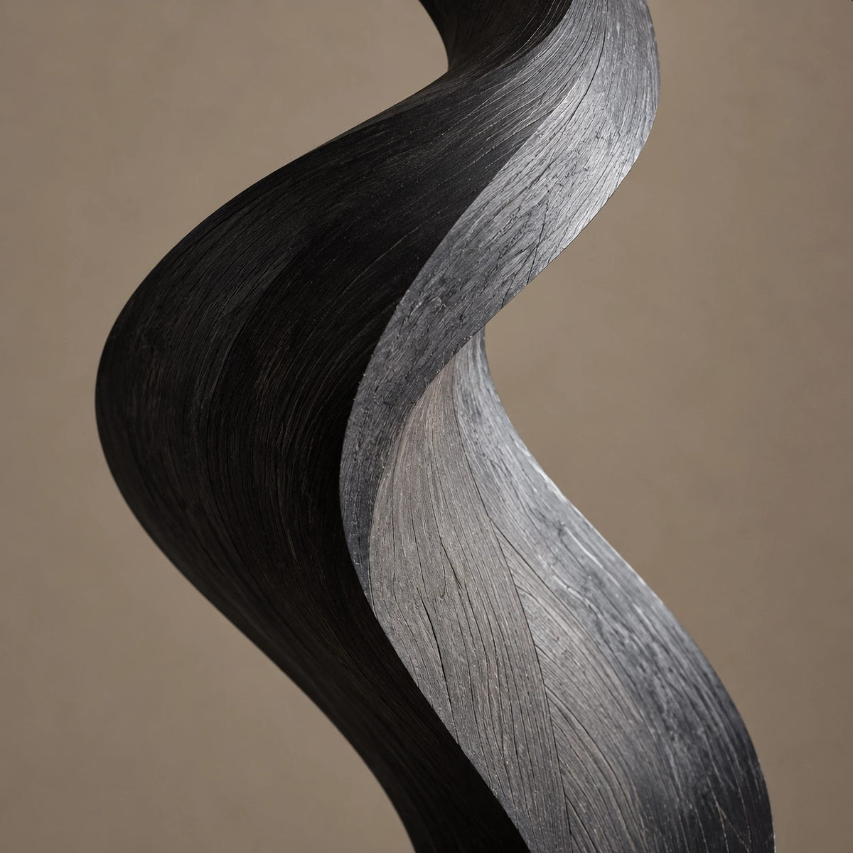 Scandinavian Wood Sculpture With Serpentine Ribbon Form