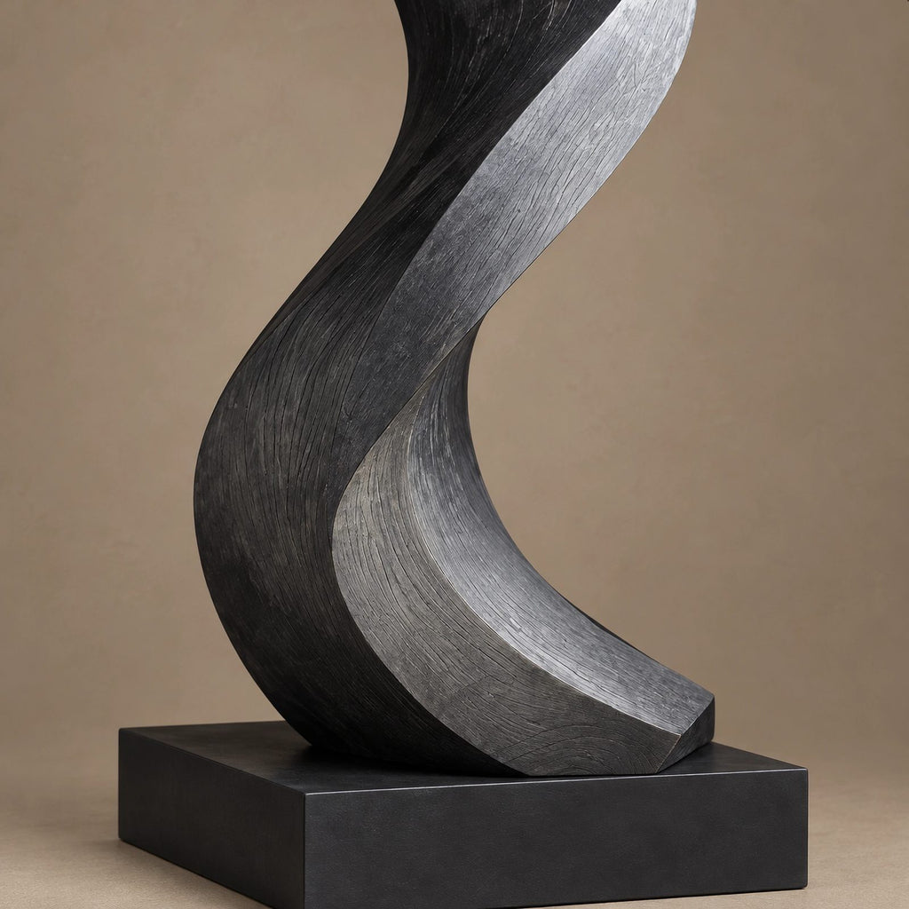 Scandinavian Wood Sculpture With Serpentine Ribbon Form