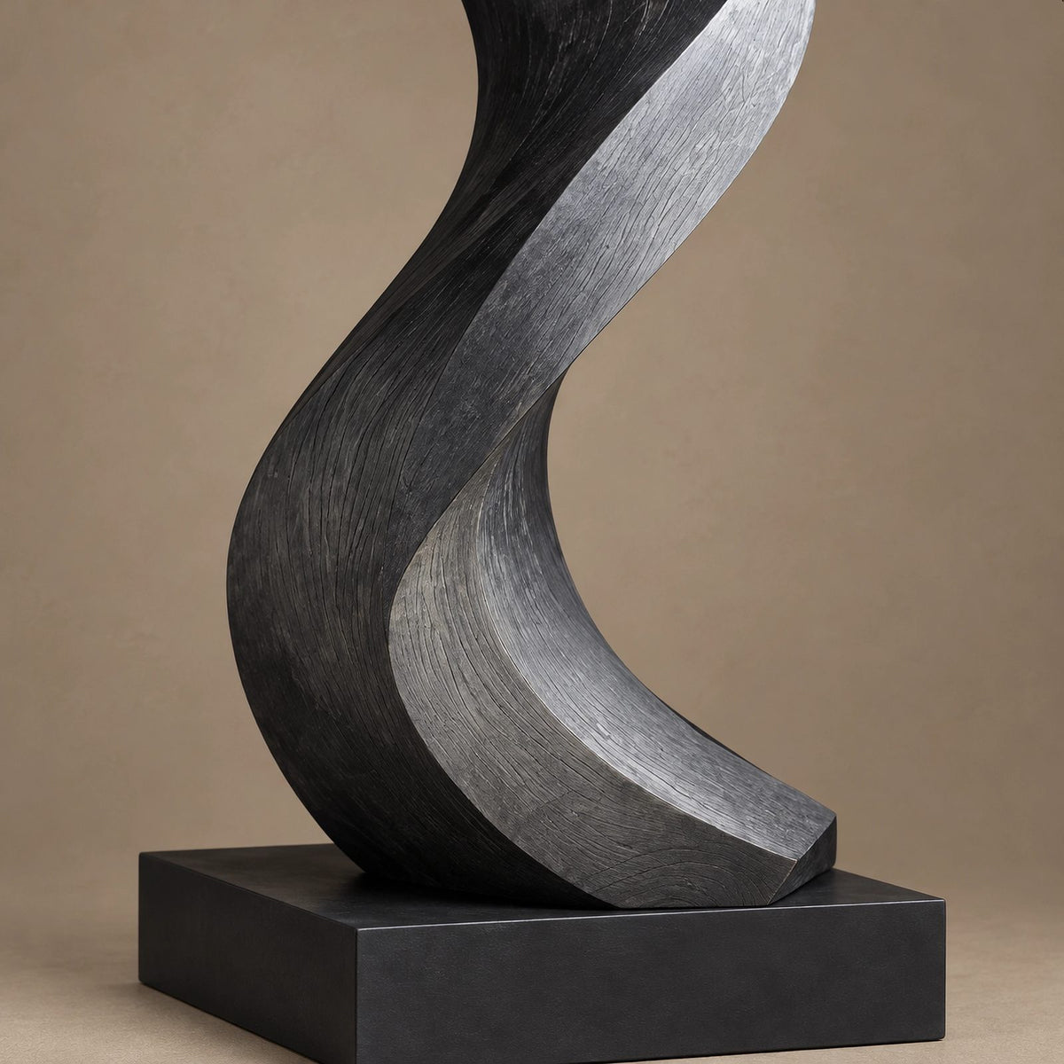 Scandinavian Wood Sculpture With Serpentine Ribbon Form