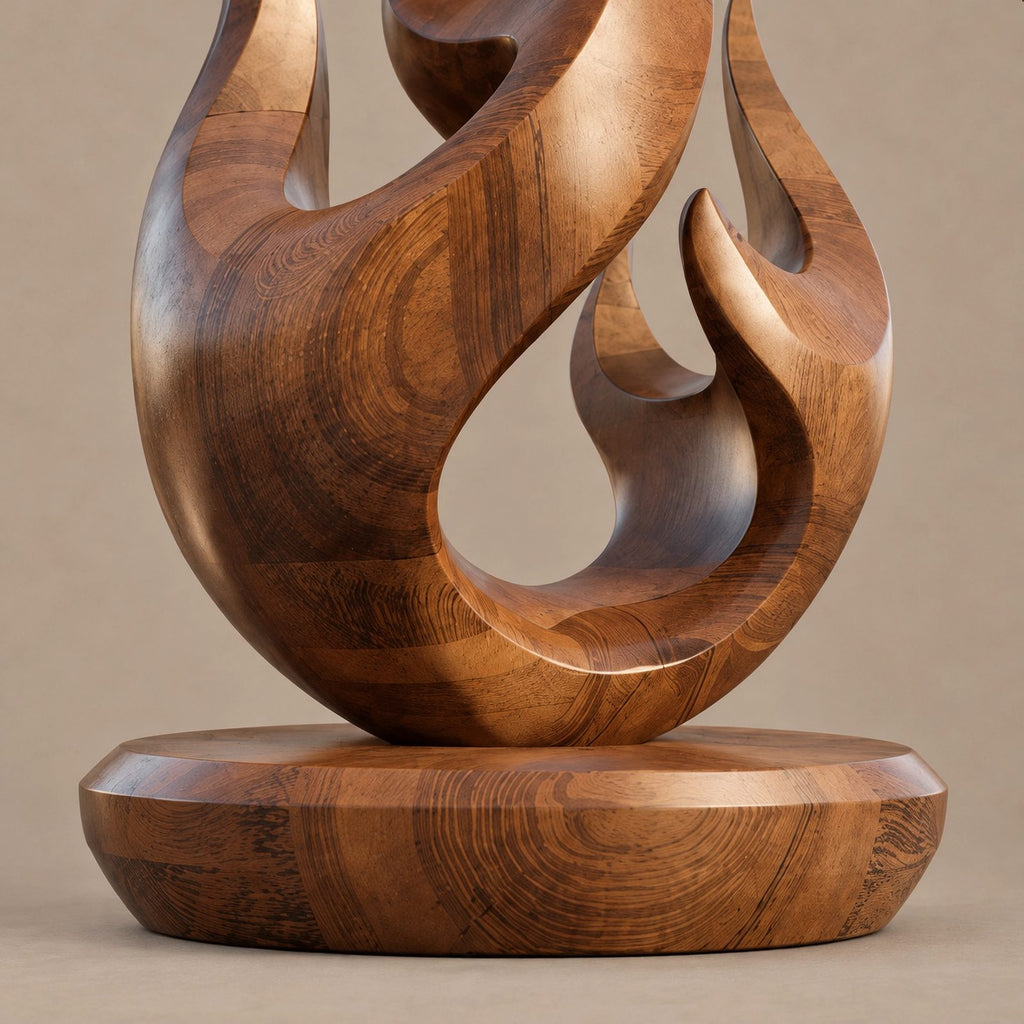 Rustic Wood Sculpture With Compact Flame Cluster Form
