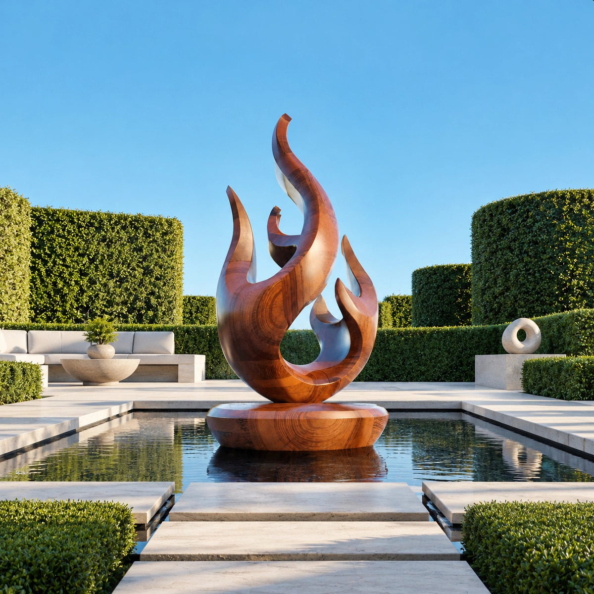 Rustic Wood Sculpture With Compact Flame Cluster Form