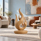 Rustic Wood Sculpture With Compact Flame Cluster Form